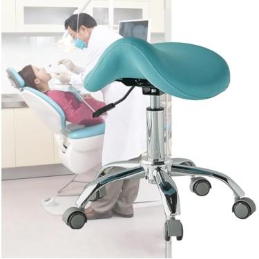 Imagem de Cadeira Ergonômica Do Tamborete Da Sela Com Rodas Médicas, Cadeira Hidráulica Da Sela Do Salão De Beleza De 49-64 Cm Para O Dentista Higienista, Fácil Deslizar O Tamborete Do Rolam, Blue