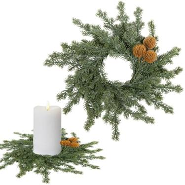 Imagem de Anel de vela de guirlanda de pinheiro verde, folhas de pinheiro artificiais de Natal com guirlanda de frutas douradas, enfeite para decoração de Natal, festa de família, casa de fazenda, mesa, escada