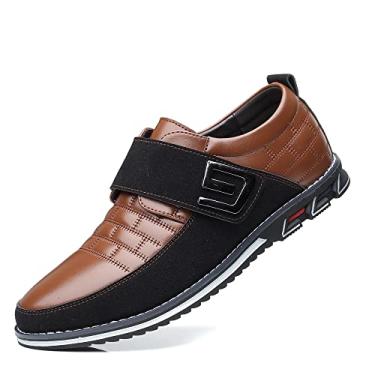 Imagem de Mocassins masculinos de couro premium conforto casual Oxford sapatos sociais modernos tênis social trabalho dirigir caminhada, Marrom, 13