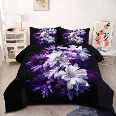 Imagem de Conjunto de edredom Coutuechen Purple Floral Queen Size - CCoutueChen