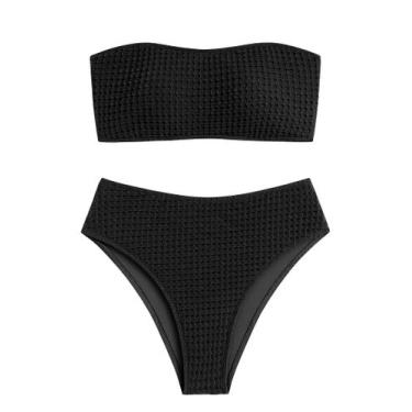 Imagem de Biquíni ZAFUL feminino texturizado sem alças, preto, tamanho P