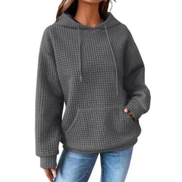 Imagem de Moletom feminino SHEWIN, moda outono 2024, waffle, cinza escuro