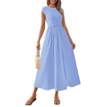 Imagem de Vestido longo casual de verão PRETTYGARDEN feminino azul claro