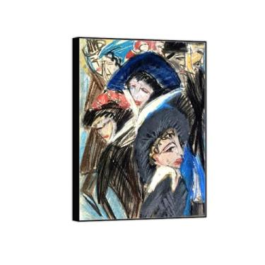 Imagem de Impressão em tela pintura famosa imagem de parede - mulheres na rua - pôster moldura preta para sala de estar banheiro decoração de casa 50 x 70 cm 20 x 27 pol