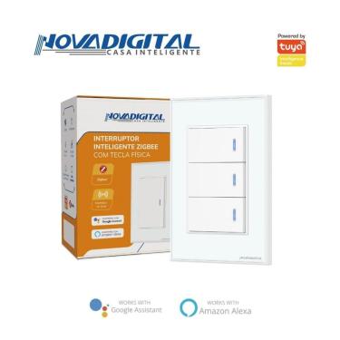 Imagem de Interruptor tecla Fisica com Led 3 botões Zigbee Branco NovaDigital -NFZB-3-W