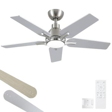 Imagem de putroad Ventiladores De Teto De 42 Polegadas Com Luzes, Ventilador De Teto De Níquel Escovado Com Controle Remoto, Ventilador De Teto Moderno Para Quarto, Sala De Estar, Sala De Jantar, Pátio, 3Cct