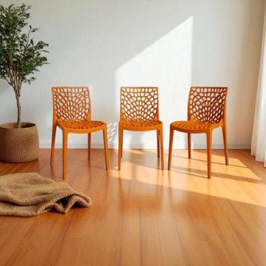 Imagem de Kit 3 Cadeiras Gruvyer Terracota Sala de Jantar Cafeteria Restaurante 