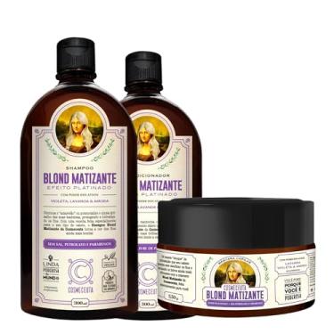 Imagem de Kit Vegano Desamarelador COSMECEUTA Blond Matizante – Shampoo 300ml + Condicionador 300ml + Máscara 250g – Neutraliza Amarelado, Efeito Platinado e Hidratação Profunda