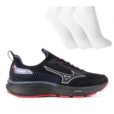 Imagem de Tênis Mizuno Cool Ride 3 Masculino + 3 Pares de Meias, 42, Preto, Verm