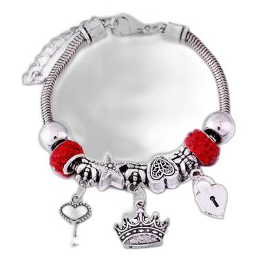 Imagem de Pulseira Berloque Prateada Coroa Coração Fechadura B7523