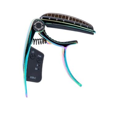 Imagem de MERIGLARE Capotraste de guitarra recarregável, presente profissional, suprimentos, clipe de afinador de guitarra, clipe para baixo, ukulele, violões clássicos, Colorida