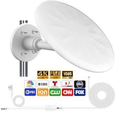 Imagem de Antena de TV externa para Smart TV, sinal de antena HD digital de recepção omnidirecional de 720°, com cabo HDTV de 10,7 m, super amplificador de sinal, para sótão/acampamento/trailer/barco, 2025