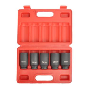 Imagem de SSN Conjunto de soquetes de impacto de 1/5.1 cm, conjunto de soquetes de impacto de 12 pontos métricos 30 mm, 32 mm, 34 mm, 35 mm, 36 mm, conjunto de soquetes de porca de eixo com estojo portátil (5