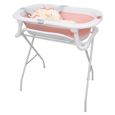 Imagem de Banheira Bebe Com Suporte Dobravel Almofada Banho Termometro - Rosa