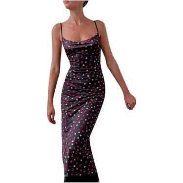 Imagem de Moda Feminina Vestidos Sem Mangas Impresso Vintage Casual Long Sling D