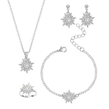 Imagem de MALOYANVE Conjunto de joias com design de floco de neve de Natal para mulheres, ouro, prata, rosa, ouro, floco de neve, design de floco de neve, incrustação de cristal cintilante, perfeito para