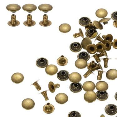 Imagem de HARFINGTON 100 conjuntos de rebites de tampa única de 8 mm de aço carbono cabeça redonda presilhas parafusos de metal tubular para decoração de artesanato em couro, bronze