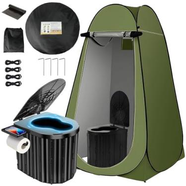 Imagem de Clirass Banheiro de acampamento com barraca de privacidade pop-up, vaso sanitário dobrável portátil ao ar livre, camarim com bolsa de transporte para trailer, caminhão, praia, pesca (vaso sanitário