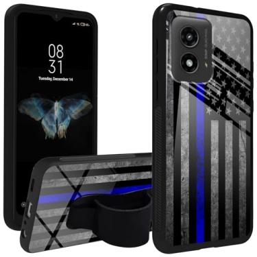 Imagem de EDGFRTOIO Capa para Moto G 5G 2024 com alça de suporte de telefone, capa traseira de policarbonato rígido de vidro temperado com absorção de choque, capa com suporte de TPU macio para Motorola Moto G