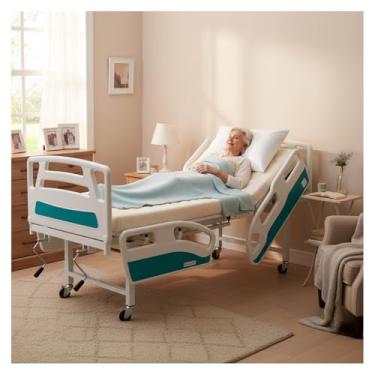 Imagem de Cama Hospitalar Manual de 2 Manivelas Grades em PEAD Altura Fixa