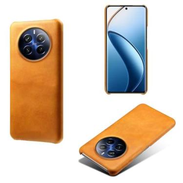Imagem de Capa para OPPO Realme 12 Pro,Proteção contra quedas,Casca de volta de cor sólida simples,Design de couro de imitação de plástico-Orange