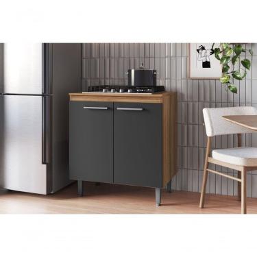 Imagem de Armário De Cozinha Com Balcão E 2 Portas Para Cooktop 4 Bocas Carvalho Grafite