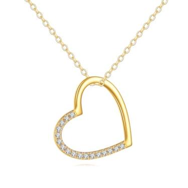 Imagem de KECHO Colar com pingente de coração de ouro maciço 14 k, joia de ouro real, presente de aniversário para mulheres, esposa, filha, irmã