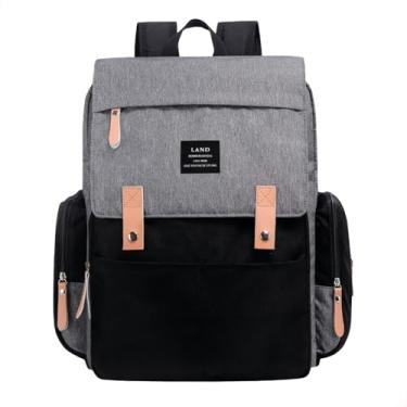 Imagem de THE LAND Bolsa Mochila Maternidade, Original, Modelo Luxury, Marca d’água LANDUO, Até 7kg, 16 Bolsos Funcionais, Trocador, Ganchinhos, Impermeável, Térmica, Oxford 600D,. (Preto com Cinza)