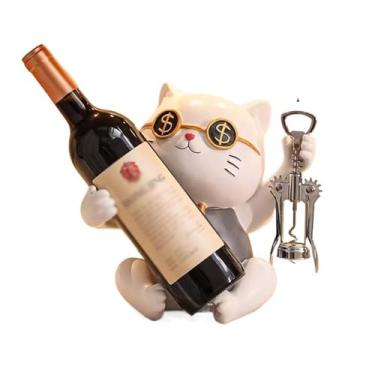 Imagem de Suporte de vinho para armazenamento de vinho Fortune Cat Wine Rack decorações de refrigerador de vinho ornamentos sala de estar suporte de TV aparadores rack de vinho bancada (cor: cinza)