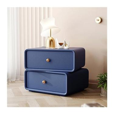 Imagem de Mesa de cabeceira totalmente de madeira maciça, gavetas de armazenamento duplo, mesa de cabeceira moderna, simples, de cor sólida, móveis de cabeceira para quarto, mesa de cabeceira de canto redondo