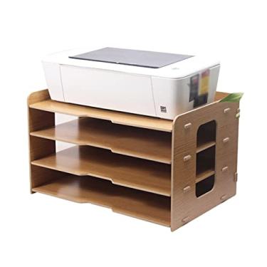Imagem de URGDWEKJY Suporte para impressora, suporte de arquivo espesso, mesa de madeira, multicamadas, 4 grades, estante de escritório, armazenamento de papel, caixa de dados, suporte de impressora (C)