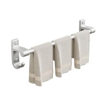 Imagem de 5sssallefaa Prateleiras de armazenamento de banheiro barra de toalha de banheiro com ganchos, gancho de toalha de alumínio espesso, sem perfuração, toalheiro montado na parede, decoração de casa
