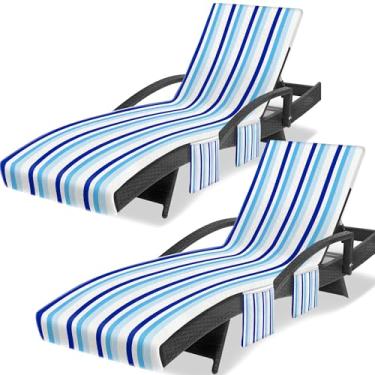 Imagem de Capa de toalha para cadeira de descanso, capas de espreguiçadeira (pacote com 2), toalhas de espreguiçadeira listradas com bolso superior ajustado para piscina, praia, viagens de férias, 216 x 76 cm