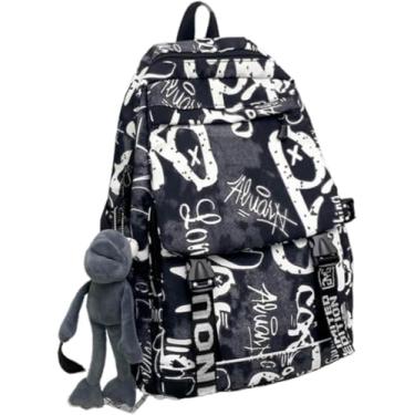 Imagem de Mochila Masculina Trendy Graffiti Mochila Estudante Mochila De Viagem Impermeável De Grande Capacidade Meninos E Meninas Nylon Mochilas Escolares, 2, With Pendant