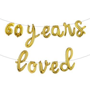 Imagem de 60 Years Loved Balloon Banner, guirlandas de glitter multicoloridas para artigos de decoração de festa de aniversário de 60 anos/casamento (C 60 ANOS AMADOS OURO)