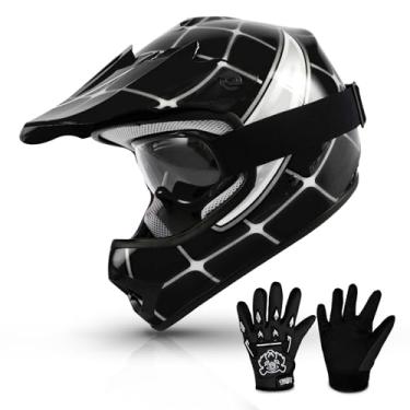 Imagem de TCMT Capacete infantil Dot Youth Motocross Offroad Street Helmet Red Spider Motorcycle Youth Bike Motocross ATV Capacete + Óculos + Luvas P