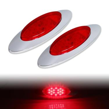 Imagem de TMH [Pacote com 2] Luzes laterais ovais vermelhas de 16,5 polegadas com 16 LEDs com moldura cromada, suporte de superfície de substituição para trailer, trator, ônibus, caravana, caminhão de reboque