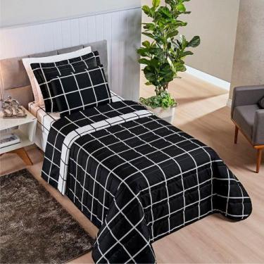 Imagem de Colcha Cobre Leito Esplendor Solteiro 2 Peças Dupla Face - Preto - 100