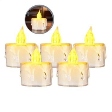 Imagem de Kit 5 Vela Chama Led Decorativa Eletrônica Pilha Cristal 5cm - FsVarie
