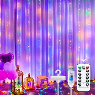 Imagem de Luzes de cortina Minetom 300 LED Dimmable Fairy Lights com controle re