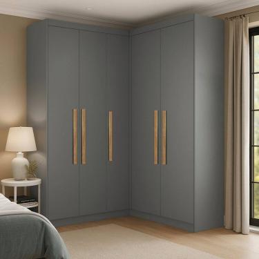 Imagem de Guarda-roupa Modulação de Canto com Puxadores Mdf Paris Onix