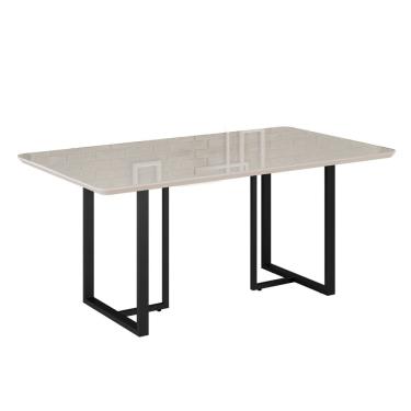 Imagem de Mesa para Sala de Jantar Retangular 160x90cm Mdf com Vidro Lunna Preto Fosco / Off White
