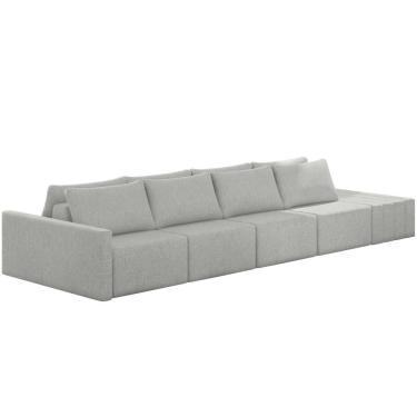 Imagem de Sofá Ilha Modular para Sala 432cm com Puff Dublin K01 Linho Cinza - Lyam Decor