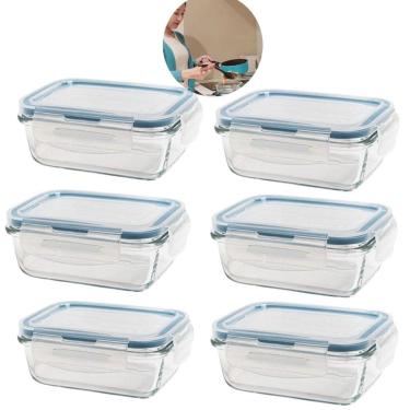 Imagem de Kit 6 Peças Pote De Vidro Hermetico Retangular 1520 Ml