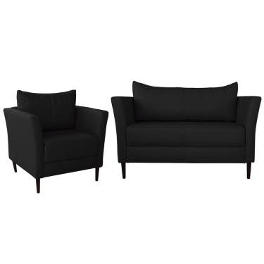 Imagem de Conjunto Sofá 2 Lugares com Poltrona Pés Palito Lubbock Couro Preto - Gran Belo