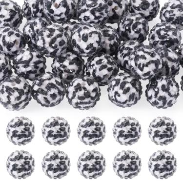 Imagem de KISSITTY 30 peças de contas redondas de strass de resina de 18 mm com estampa de leopardo de animal preto contas redondas de cristal grosso bola de discoteca para caneta com contas para fazer joias