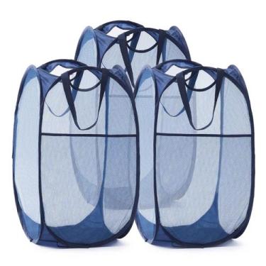 Imagem de Cesto de roupa suja TECHMILLY dobrável de malha dobrável (azul x3)