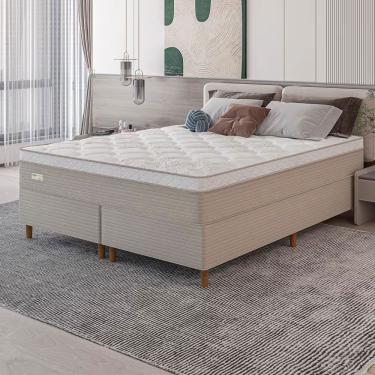 Imagem de Cama Box King Size Umaflex Milão Bipartida E Colchão Pillow Bege E Branco