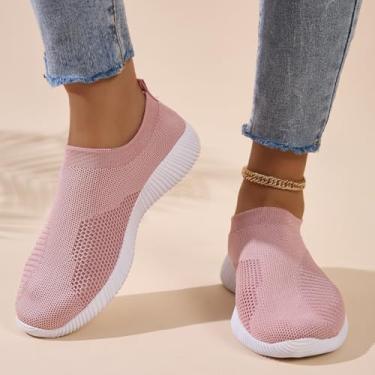 Imagem de Tênis feminino de caminhada, atlético, casual, academia, sem cadarço, leve, rosa, 38