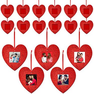 Imagem de 20 peças de enfeite de coração para o dia dos namorados, enfeite de coração de feltro com glitter, porta-retrato romântico para decoração de festa de casamento e casa (vermelho)